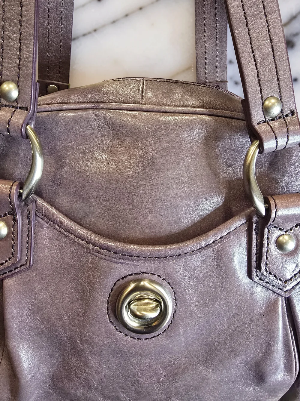 Franklin Covey Vintage Plum Full Grain Leather Shoulder Bag
